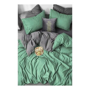 Zelené/sivé obliečky na dvojlôžko/predĺžené z bavlny renforcé s plachtou/4-dielne 200x220 cm – Mila Home
